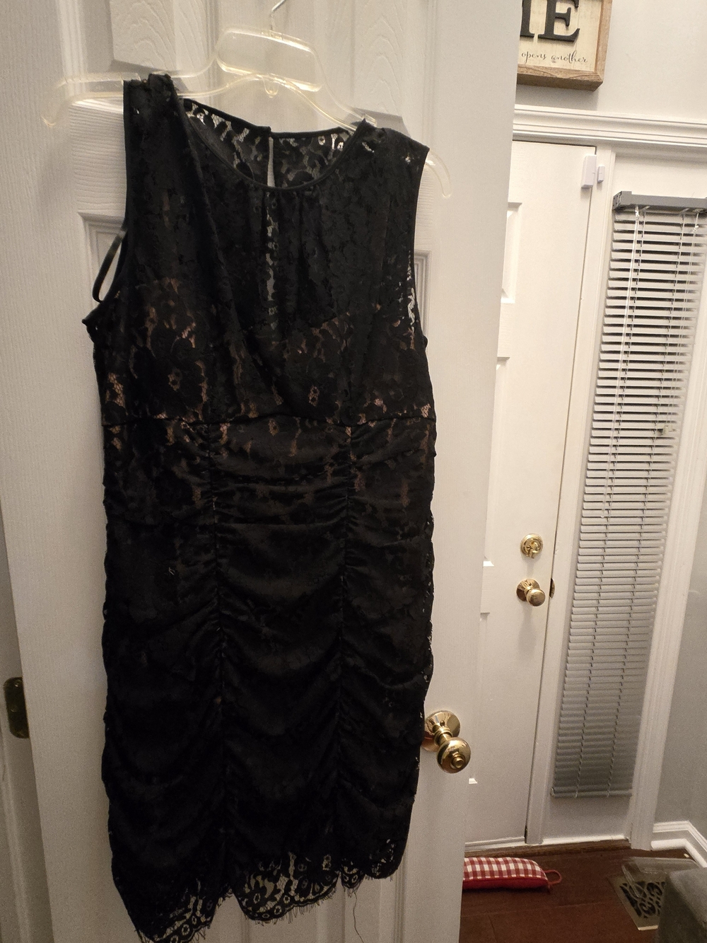 Eliza J Black Lace Ruched Midi Dress